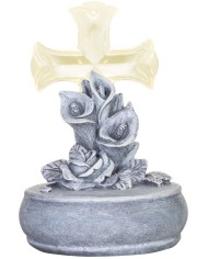 Dekorácia MagicHome, Kríž s kvetmi, LED, polyresin, na hrob, solar, 12x12x17 cm