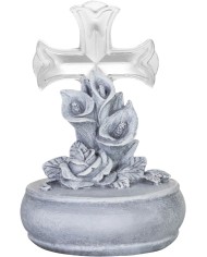 Dekorácia MagicHome, Kríž s kvetmi, LED, polyresin, na hrob, solar, 12x12x17 cm