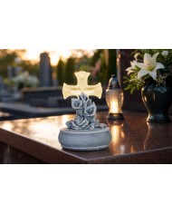 Dekorácia MagicHome, Kríž s kvetmi, LED, polyresin, na hrob, solar, 12x12x17 cm