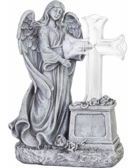 Dekorácia MagicHome, Anjel s krížom, LED, polyresin, na hrob, solar, 16x10x23 cm