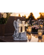 Dekorácia MagicHome, Anjel s krížom, LED, polyresin, na hrob, solar, 16x10x23 cm