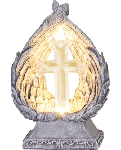 Dekorácia MagicHome, Krídla s krížom, LED, polyresin, na hrob, solar, 16,5x10x24 cm