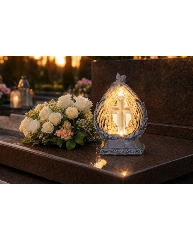 Dekorácia MagicHome, Krídla s krížom, LED, polyresin, na hrob, solar, 16,5x10x24 cm