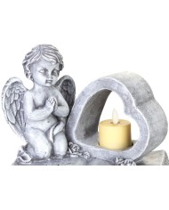 Dekorácia MagicHome, Anjel na knihe so srdcom, LED, polyresin, na hrob, 19x12,5x16,5 cm