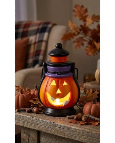 Dekorácia MagicHome Nature, tekvica - lampáš, LED, terakota, 7x7,3x13 cm