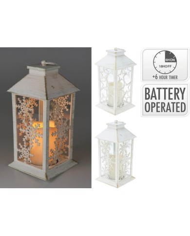 Lampáš svietnik s LED sviečkou 14x14x28 cm s časovačom plast biely mix