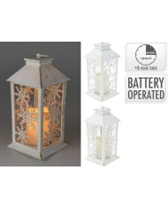 Lampáš svietnik s LED sviečkou 14x14x28 cm s časovačom plast biely mix