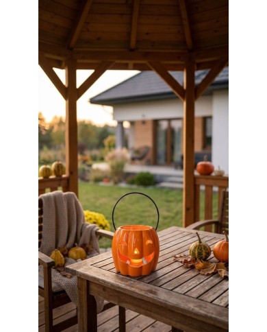 Dekorácia MagicHome Nature, tekvica LED, porcelánová, oranžová, 12,3x12,1x10 cm