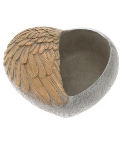 Obal srdce cement bledo-sivo-zlatý s krídlami 20,5cm