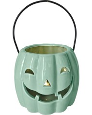 Dekorácia MagicHome Nature, tekvica LED, porcelánová, mentolová, 12,3x12,1x10 cm