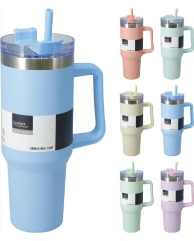 Termohrnček nerezový so slamkou 1200 ml mix farieb
