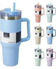Termohrnček nerezový so slamkou 1200 ml mix farieb