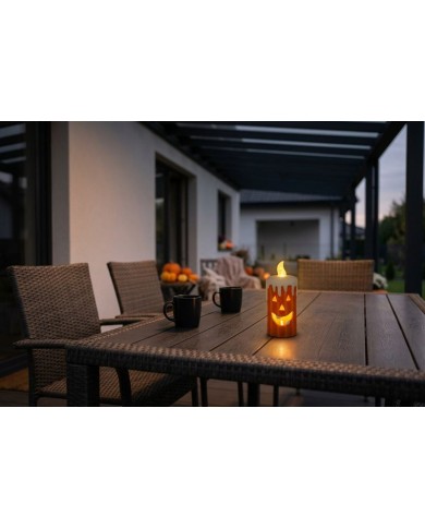 Dekorácia MagicHome Nature, tekvica - sviečka, LED, terakota, 6,8x6,8x16 cm