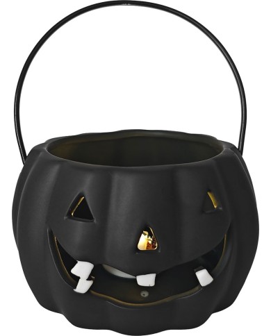 Dekorácia MagicHome Nature, tekvica LED, porcelánová, čierna, 12,7x12,7x7,7 cm