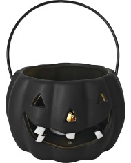 Dekorácia MagicHome Nature, tekvica LED, porcelánová, čierna, 12,7x12,7x7,7 cm