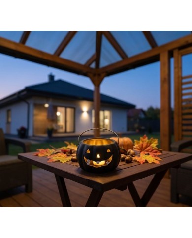Dekorácia MagicHome Nature, tekvica LED, porcelánová, čierna, 12,7x12,7x7,7 cm