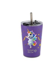 Termohrnček so slamkou 350 ml nerez, jednorožec fialový NAVA