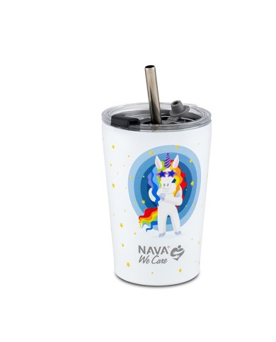 Termohrnček so slamkou 350 ml nerez, jednorožec biely NAVA