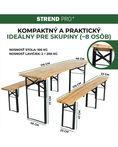 Set pivný DORTMUND Standard3, stôl 175x45x75 cm, 2x lavica 175x23x47 cm, drevo 25 mm
