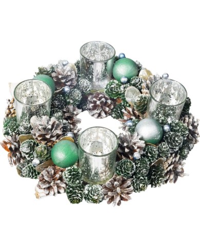 Veniec MagicHome Vianoce, adventný, zeleno-strieborný, 30 cm
