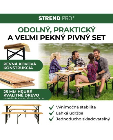Set pivný DORTMUND Standard3, stôl 175x45x75 cm, 2x lavica 175x23x47 cm, drevo 25 mm