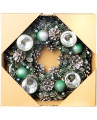 Veniec MagicHome Vianoce, adventný, zeleno-strieborný, 30 cm