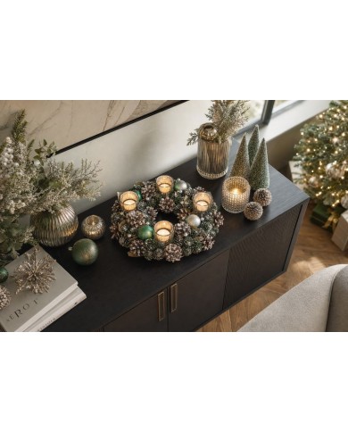 Veniec MagicHome Vianoce, adventný, zeleno-strieborný, 30 cm