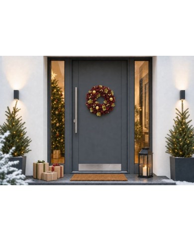 Veniec MagicHome Vianoce, závesný, červený, 37x37x9 cm