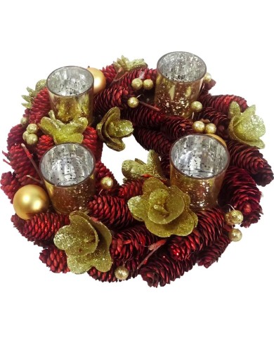 Veniec MagicHome Vianoce, adventný, červený, 37x37x9 cm
