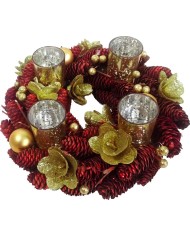 Veniec MagicHome Vianoce, adventný, červený, 37x37x9 cm