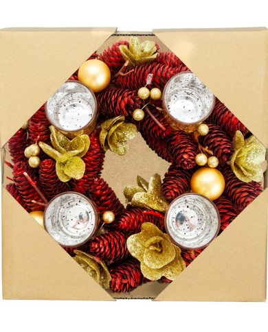 Veniec MagicHome Vianoce, adventný, červený, 37x37x9 cm