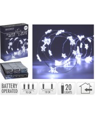Svetlo vianočné hviezdy 20 LED studné biele,baterky, vnútorné