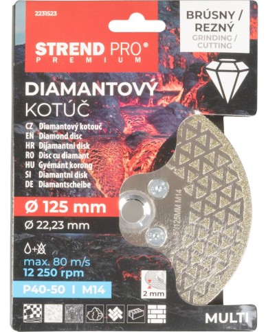 Kotúč Strend Pro Premium, 125 mm, M14, diamantový, rezný a brúsny, obojstranný