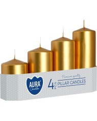 Sviečky AURA, odstupňovaná, valec, zlatá metalíza, 50mm, 48/70/90/110/130mm, bal. 4ks