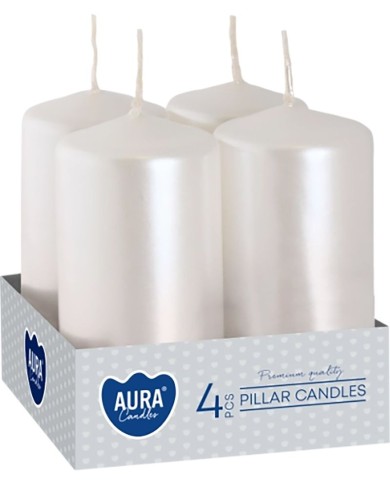Sviečky AURA, valec, biela perla, 40x80mm, 9h, 80g, bal. 4ks
