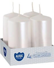 Sviečky AURA, valec, biela perla, 40x80mm, 9h, 80g, bal. 4ks