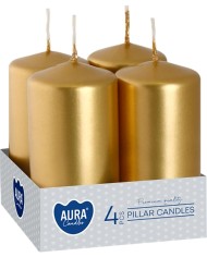 Sviečky AURA, valec, zlatá metalíza, 40x80mm, bal. 4ks