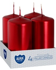 Sviečky AURA, valec, červená metalíza, 40x80mm, 9h, 80g, bal. 4ks
