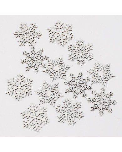 Dekorácia vločka 4,5x0,3x4,5 cm mix sada 12 ks drevo biela