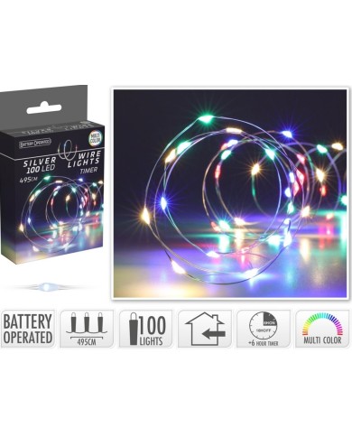 Svetlo vianočné 100 LED farebné, s časovačom, baterky, vnútorné