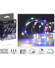 Svetlo vianočné 100 LED farebné, s časovačom, baterky, vnútorné