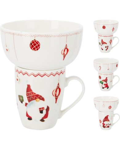 Hrnček a miska vianočný dizajn porcelán sada 2 ks mix