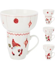 Hrnček a miska vianočný dizajn porcelán sada 2 ks mix