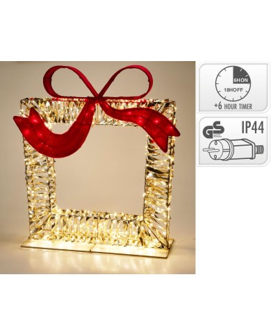 Dekorácia darček s mašľou 500 LED 58x63 cm s adaptérom časovačom zlatá