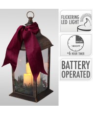 Lampáš svietnik s LED sviečkami 49 cm s časovačom plast/sklo medený efekt