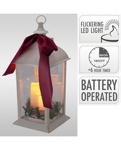 Lampáš svietnik s LED sviečkami 49 cm s časovačom plast/sklo biely