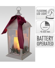 Lampáš svietnik s LED sviečkami 49 cm s časovačom plast/sklo biely