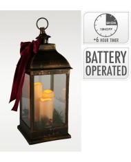 Lampáš svietnik s LED sviečkami 60 cm s časovačom plast/sklo medený efekt