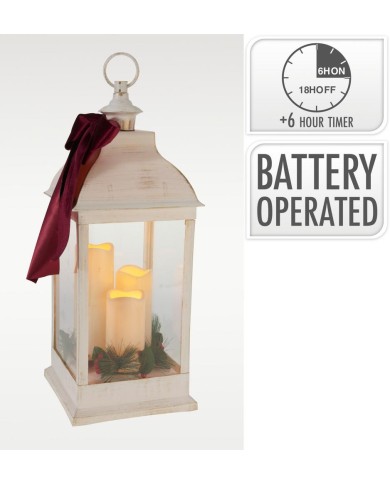 Lampáš svietnik s LED sviečkami 60 cm s časovačom plast/sklo biely