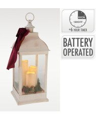 Lampáš svietnik s LED sviečkami 60 cm s časovačom plast/sklo biely